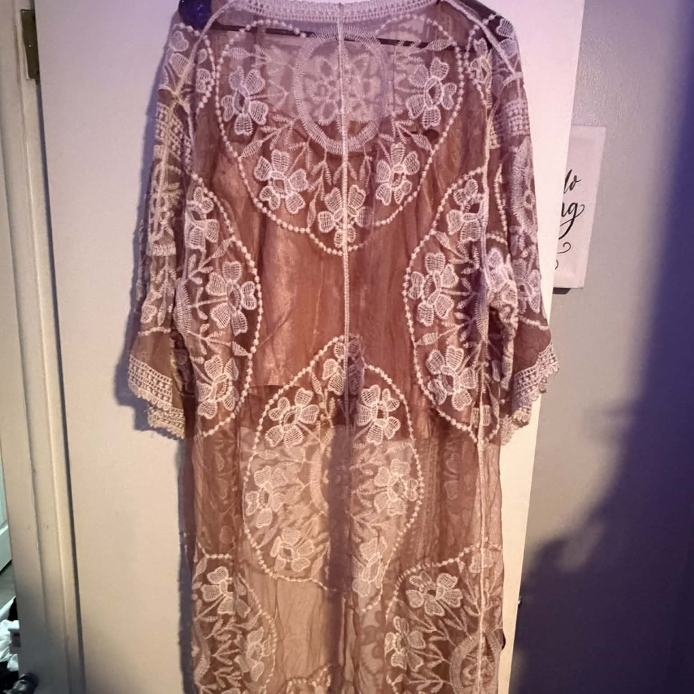 Umgee Lace Kimono in Cream and Brown